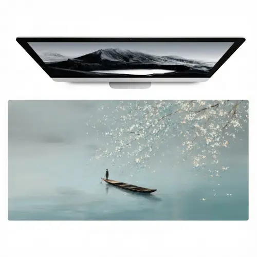 Bloesems - Minimalistisch - Wateroppervlak - Boot Muismat XXL klein -zzz3d