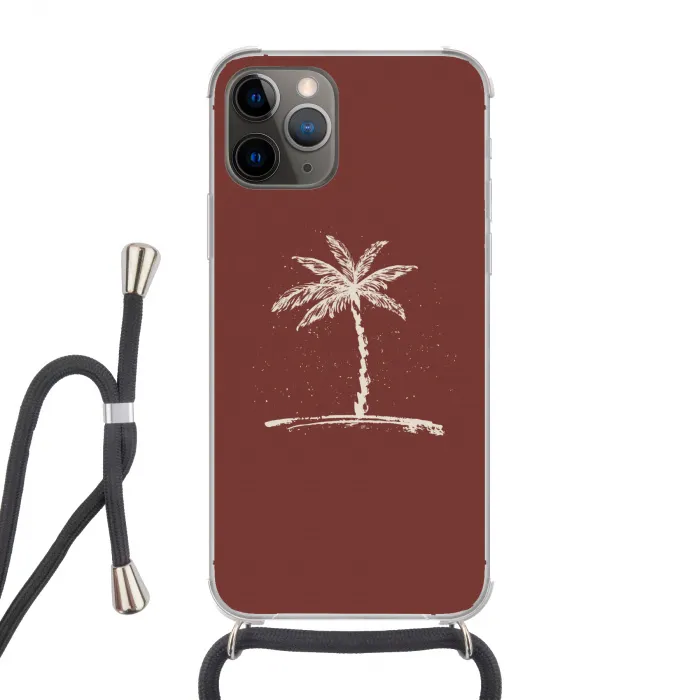 Palmboom - Beige - Rood - Tropisch Hoesje iPhone 12 Pro met koord klein -3d