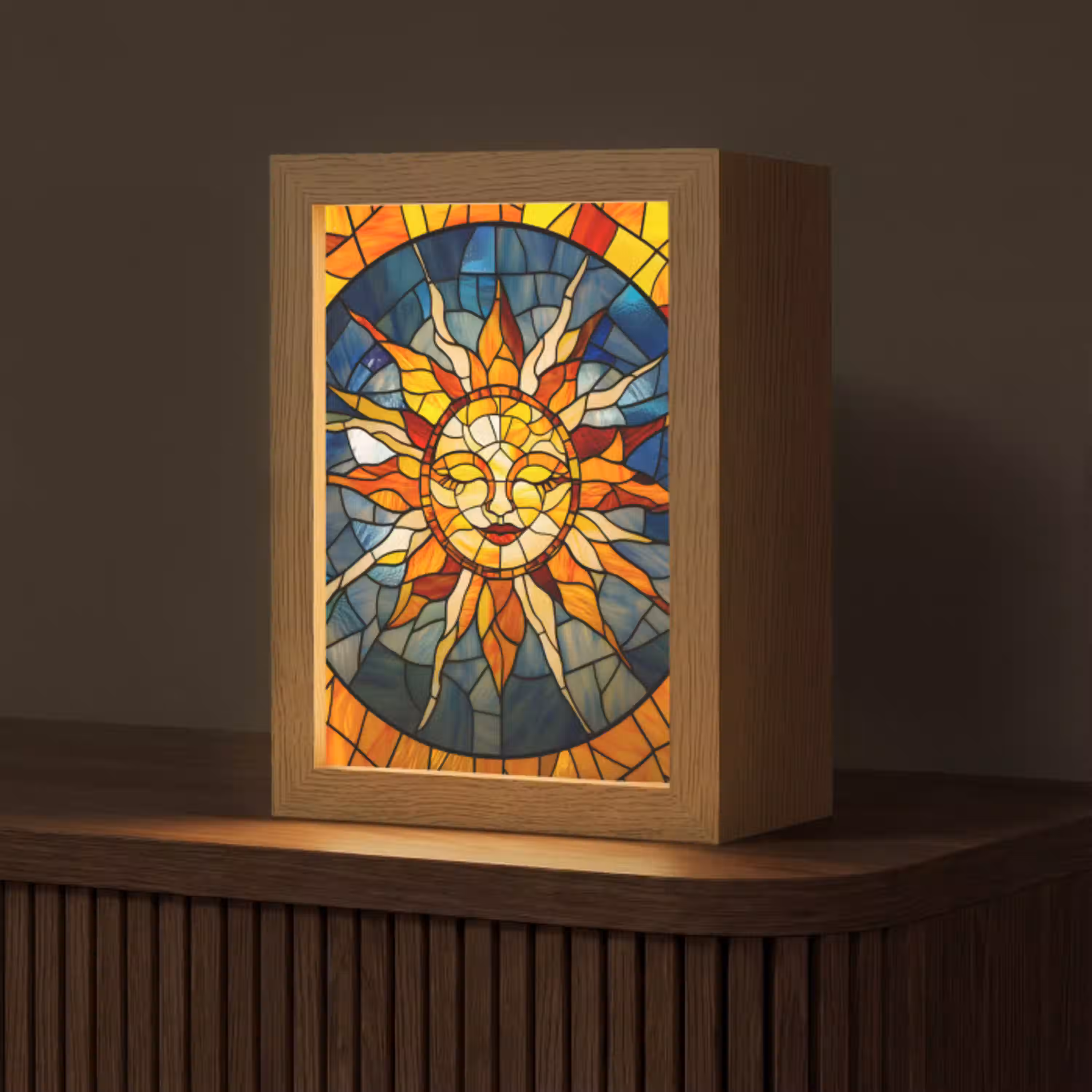 Mozaïek - Zon - Geel - Cirkel Light Box met kabel (Tafellamp) klein -z3d_website