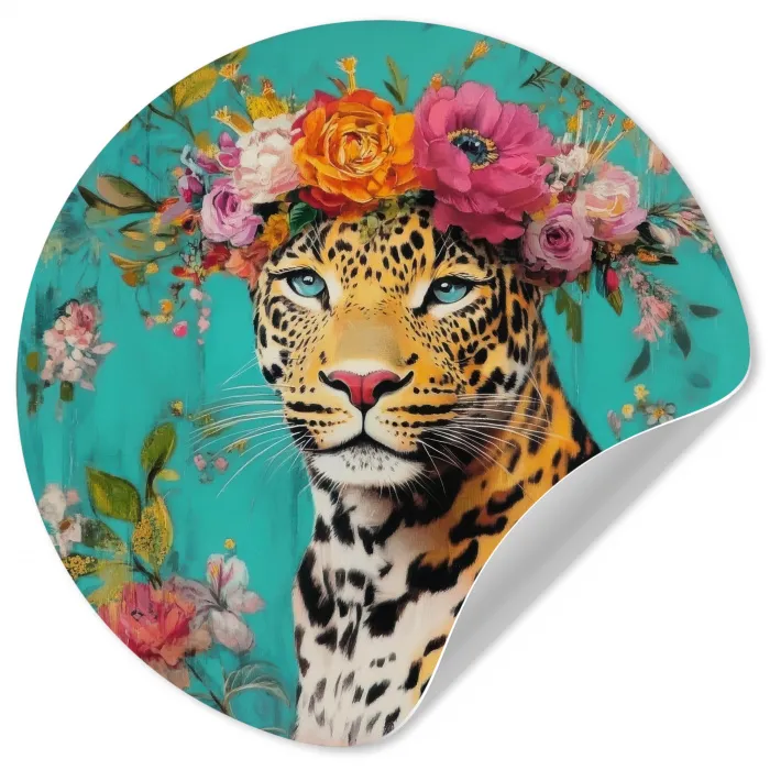 Luipaard - Bloemen - Kroon Wandcirkel behangsticker klein -3d