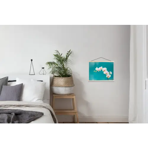 Orchidee - Bloemen - Plant - Wit - Paars textielposter latten blank klein -woonkamer