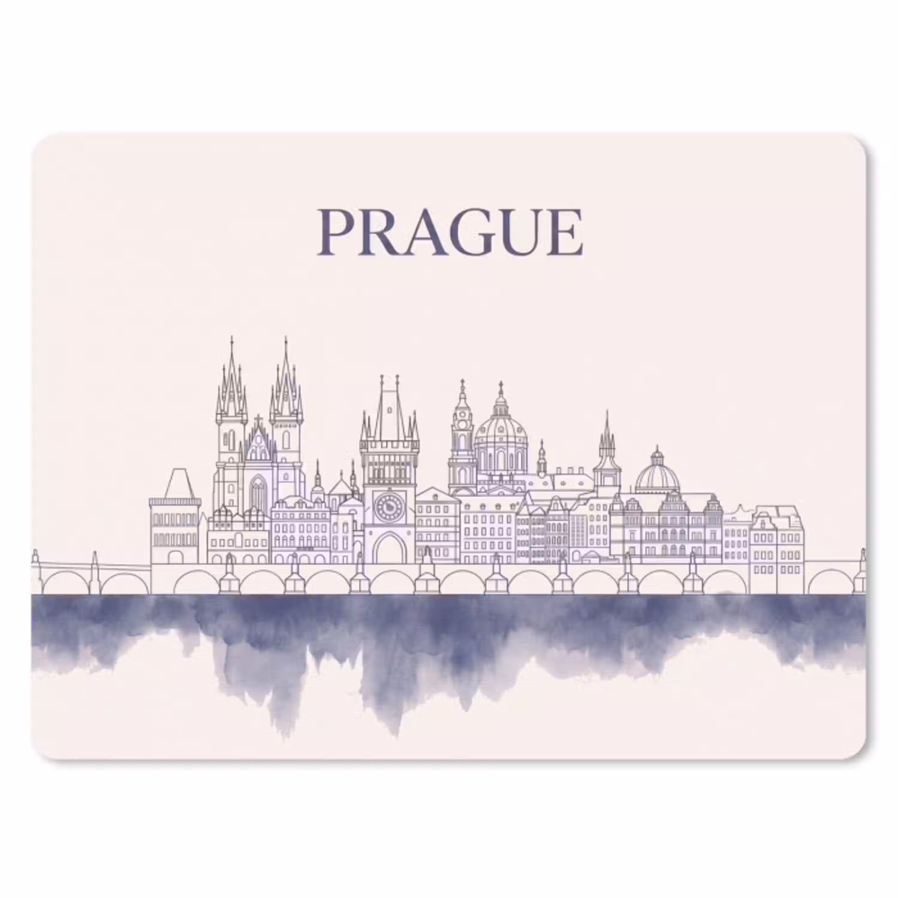 Praag - Skyline - Architectuur - Blauw muismat rubber klein -3d