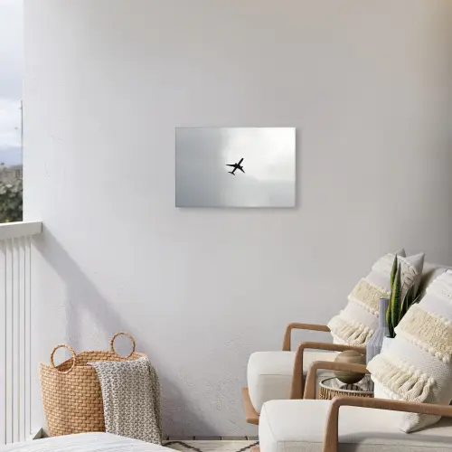 Minimalistisch - Silhouet - Zwart - Vliegtuig Tuinposter op houten frame 2 cm dik klein -sfeer1