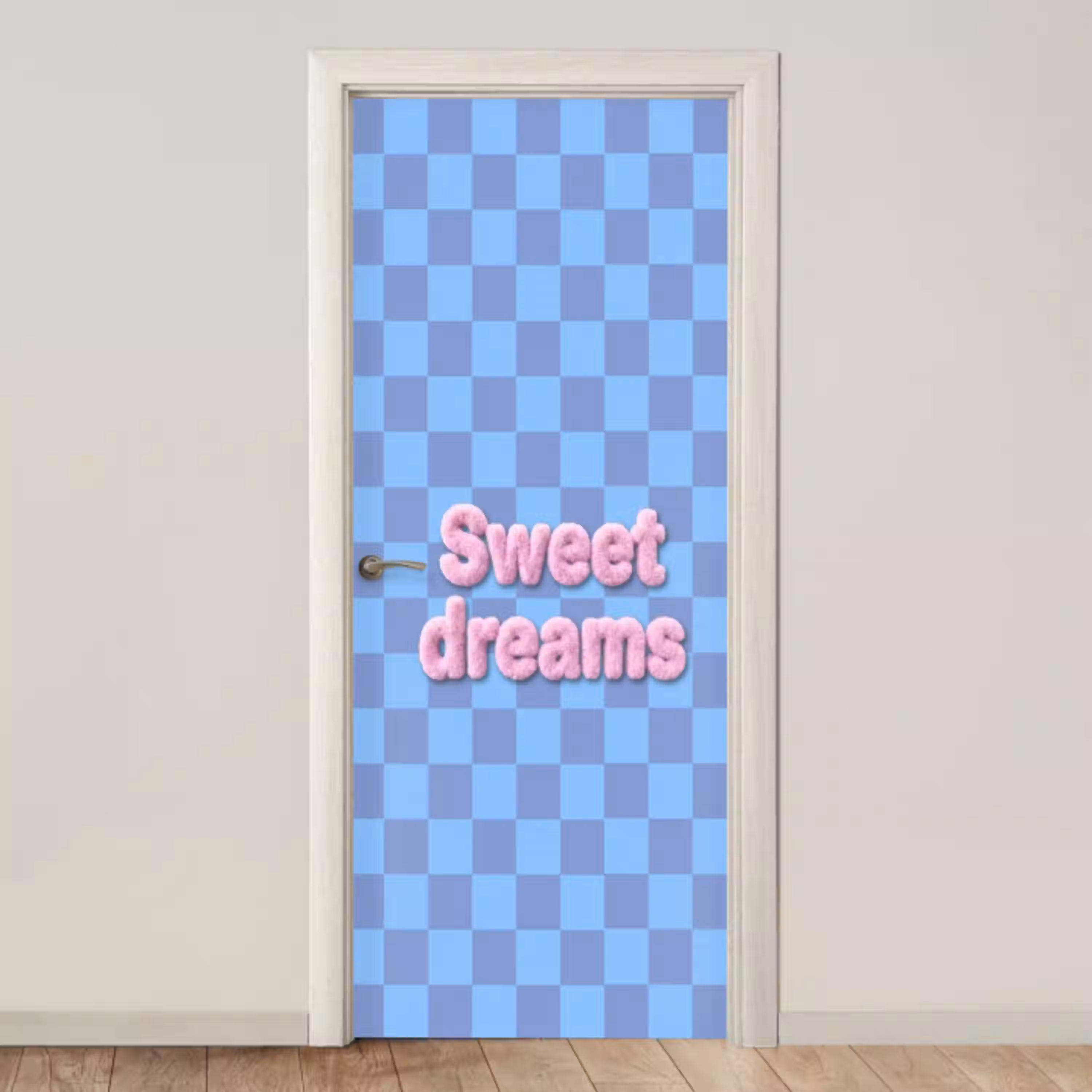 Sweet dreams - Vierkanten - Roze - Blauw deurposter klein -3d_beige