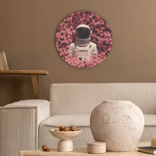 Bloemen - Roze - Astronaut Akoestische PET Vilt - Rond klein -sfeer1