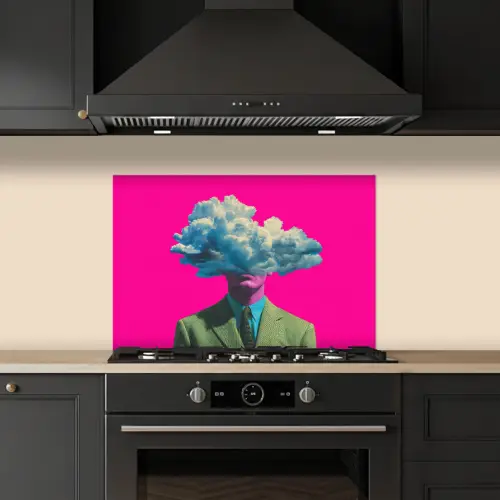 Man - Pak - Wolk - Roze keuken achterwand spatscherm klein -sfeer1