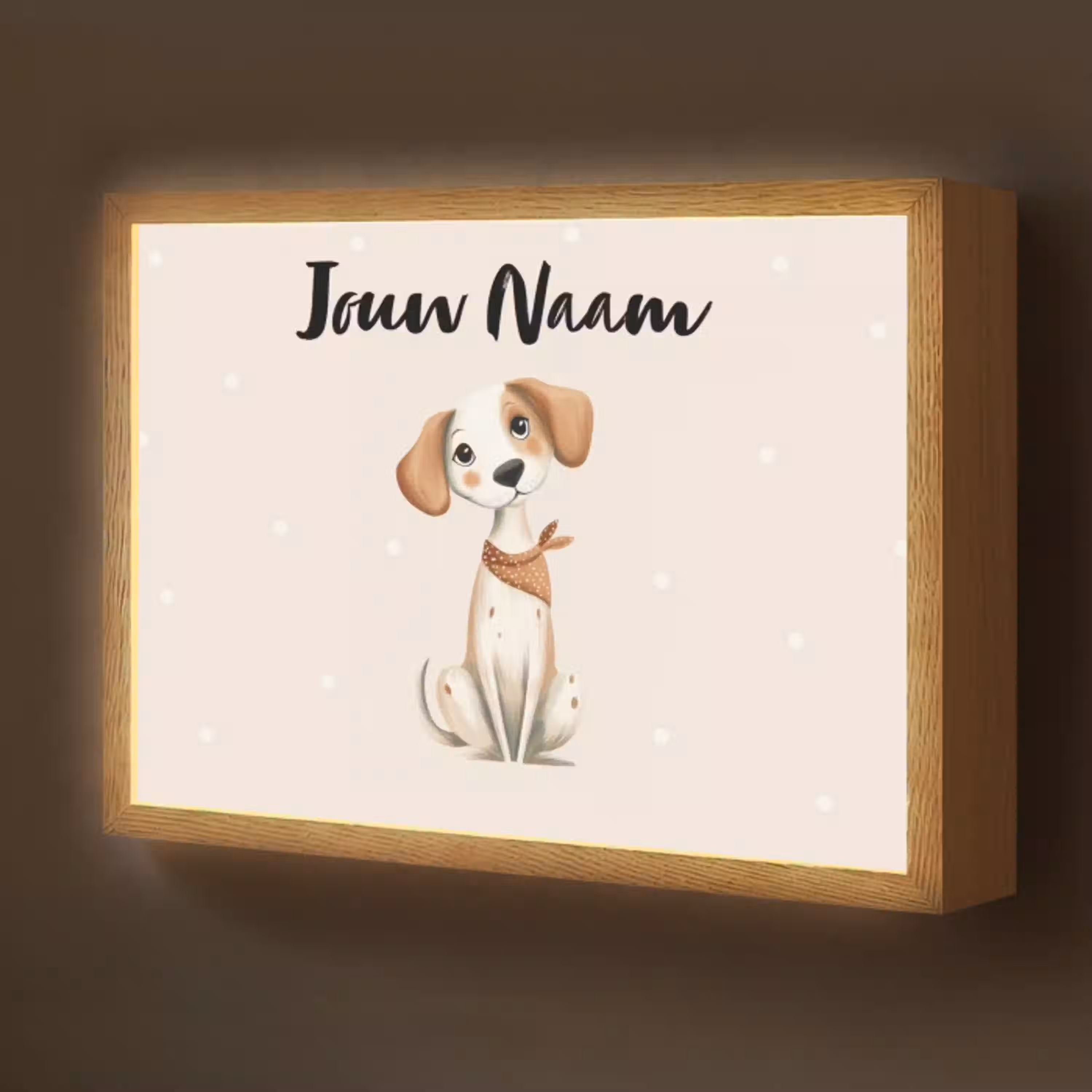 Hond - Pup - Beige - Stippen Light Box met batterij (Wandlamp kind) middel -z3d_website