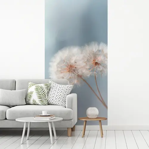 Paardenbloemen - Pluisjes - Wit fotobehang vinyl groot -woonkamer
