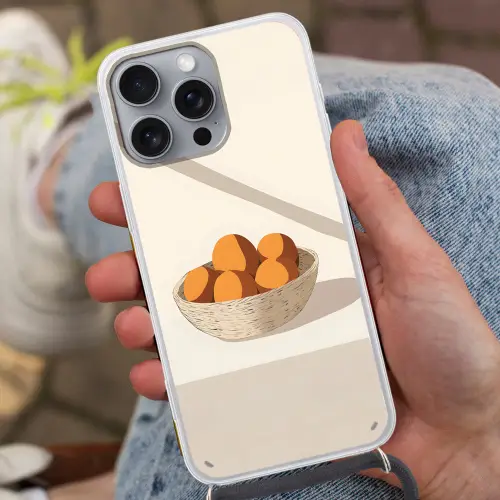 Mand - Fruit - Minimalistisch - Oranje Hoesje iPhone 16 Pro Max met koord klein -sfeer3