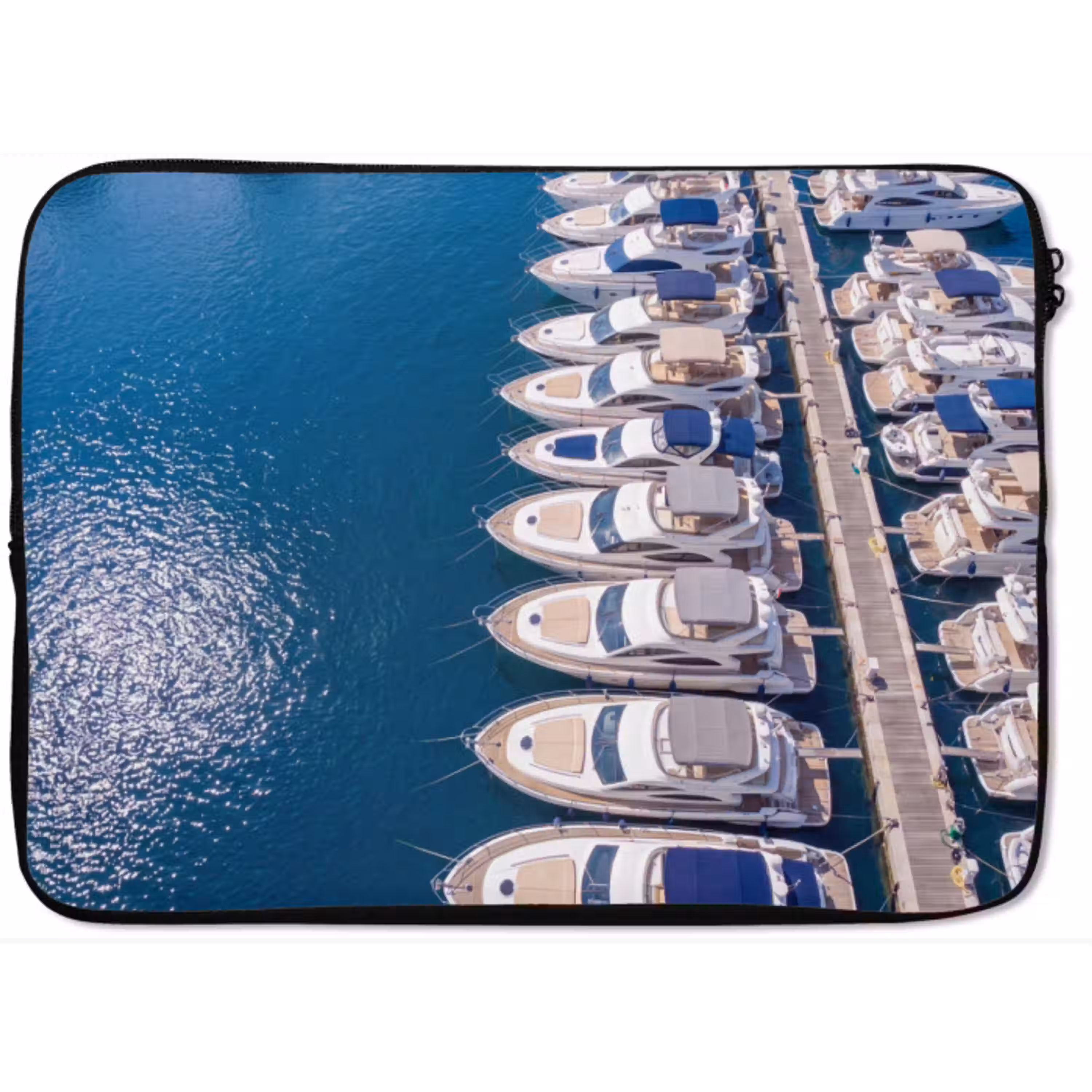 Boot - Jachthaven - Water - Zomer - Blauw laptophoes neopreen klein -zkaufland3dotto
