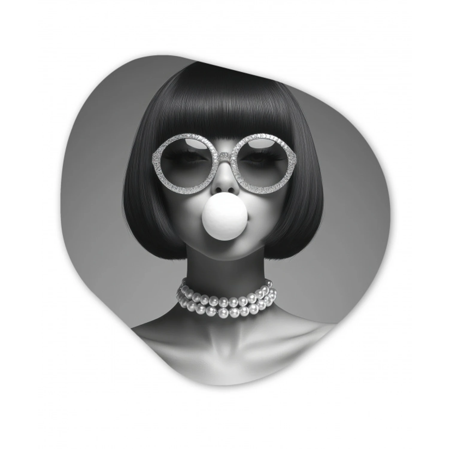 Vrouw - Zwart Wit - Ketting - Zonnebril Wandcirkel Organisch Plexiglas middel -3d