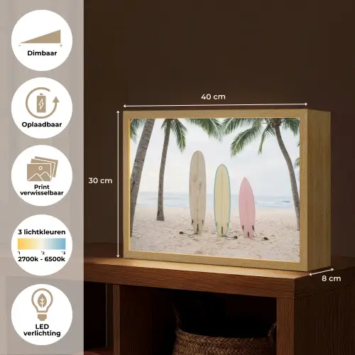 Surfboard - Palmbomen - Kleurrijk Light Box met batterij (Wandlamp) middel -USP_websiteoverzichtNL