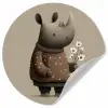 Neushoorn - Witte bloemen - Lief Wandcirkel behangsticker klein -3d
