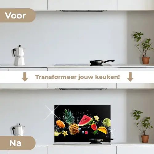 Splash - Fruit - Zwart keuken achterwand spatscherm klein -voor_na_NL