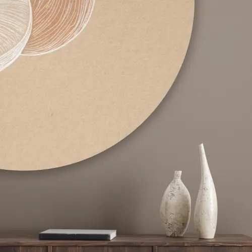 Perzik - Lijntekening - Pit - Beige Akoestische PET Vilt - Rond klein -sfeer5_closeup