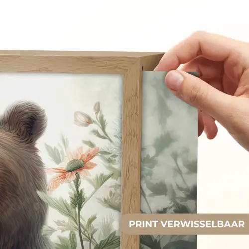Bruine beer - Wilde dieren - Bloemen - Planten Light Box met batterij (Wandlamp) middel -USP_websiteprintNL