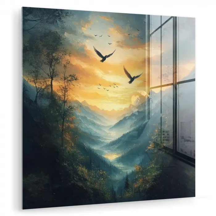 Vogels - Zon - Bomen - Groen plexiglas 5mm klein -zzzproduct_nieuw
