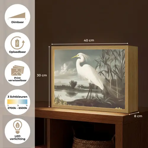 Reiger - Planten - Wolken - Wit Light Box met batterij (Wandlamp) middel -USP_websiteoverzichtNL