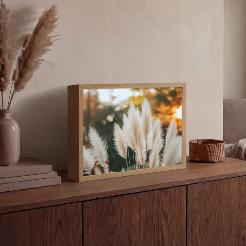 Pampasgras - Pluimen - Sierlijk Light Box met batterij (Wandlamp) middel -sfeer2