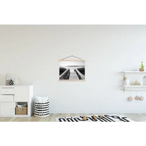 Loopbrug - Hout - Strand - Zee textielposter latten blank klein -kinderkamer