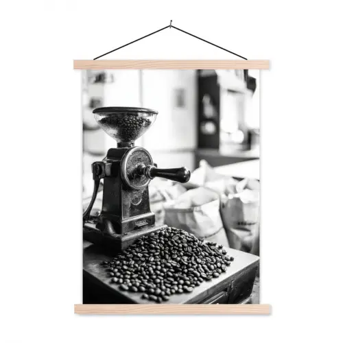 Koffiemolen - Gemalen - Vintage textielposter latten blank klein -3d