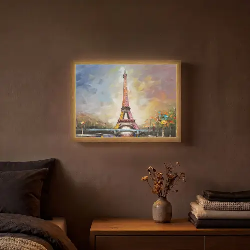 Eiffeltoren - Schilderij - Olieverf - Parijs Light Box met batterij (Wandlamp) middel -sfeer4