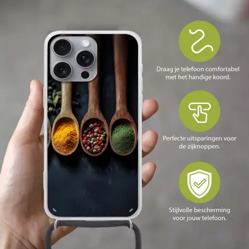 Houten - Lepels - Specerijen - Kruiden Hoesje iPhone 16 Pro Max met koord klein -sfeer2_NL