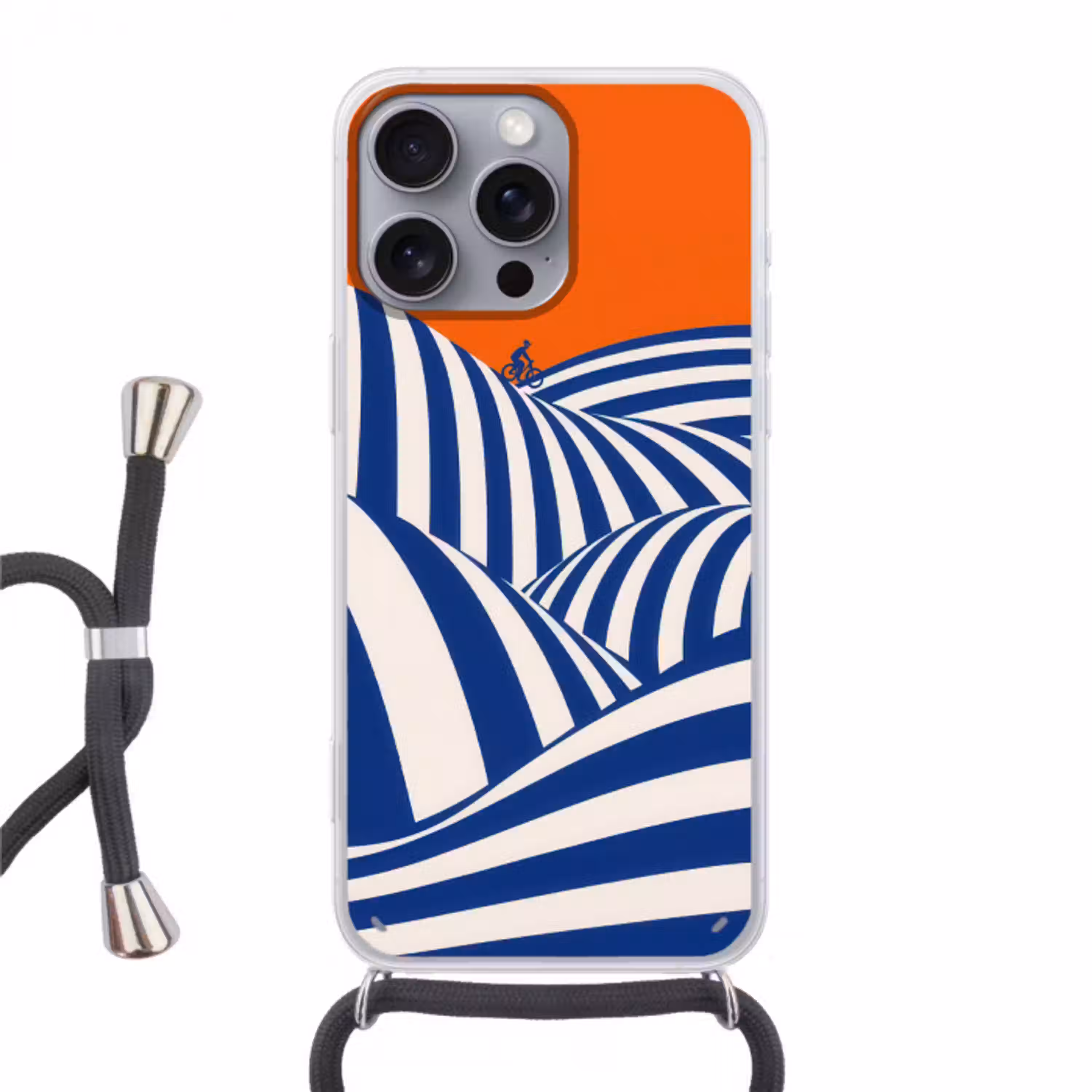Fietser - Heuvels - Strepen - Blauw Hoesje iPhone 16 Pro Max met koord klein -3d