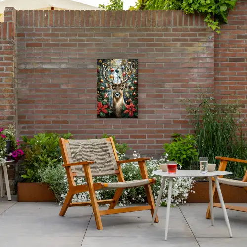Kerstfeest - Dennenbos - Rood Tuinposter op houten frame 2 cm dik klein -sfeer3