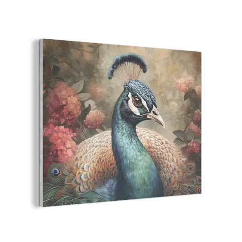 Pauw - Vogel - Bloemen - Planten - Pauwenveren PET vilt klein -3d