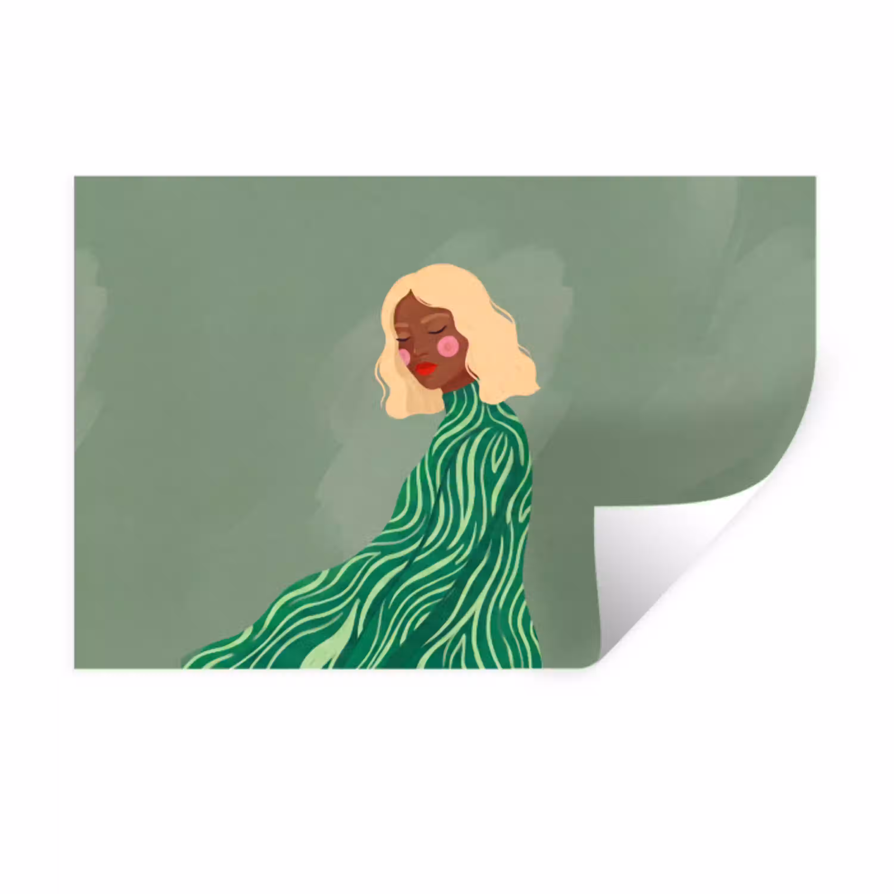 Vrouw - Portret - Illustratie - Modern - Groen Muursticker klein -3d