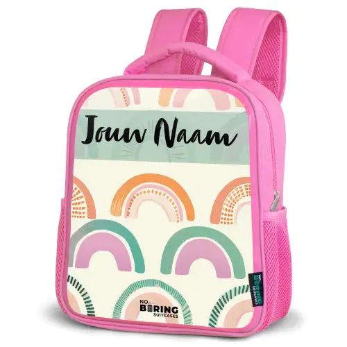 Regenboog - Pastel - Patroon Kinderrugzak - Roze middel -schuin