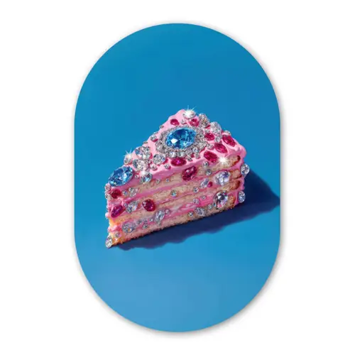 Taart - Edelstenen - Glitters - Roze Wandcirkel Ovaal Forex klein -3d