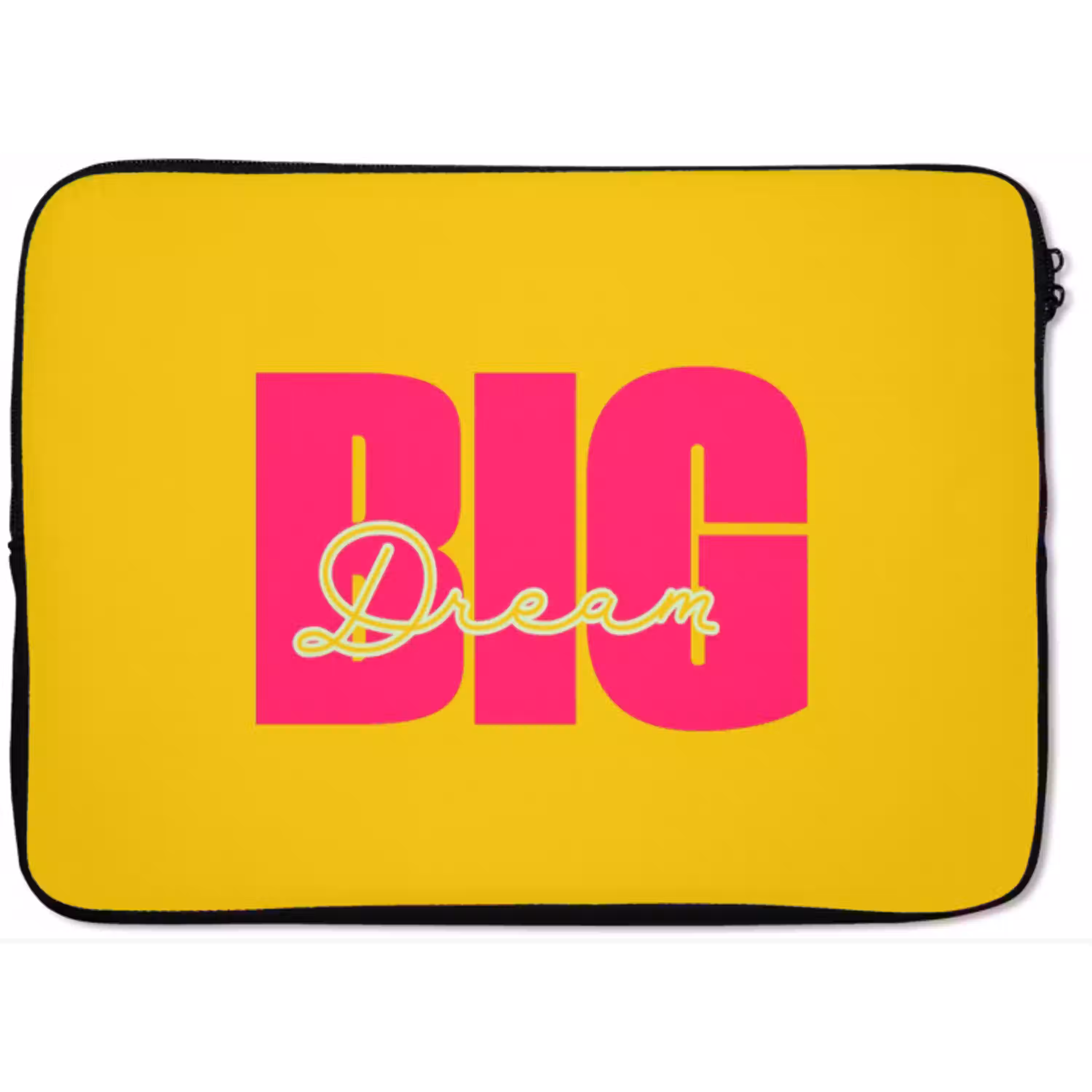 Dream big - Geel - Roze laptophoes neopreen klein -zkaufland3dotto