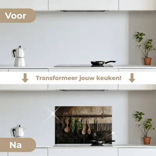Keukengerei - Rustiek - Tegels - Kruiden keuken achterwand spatscherm klein -voor_na_NL
