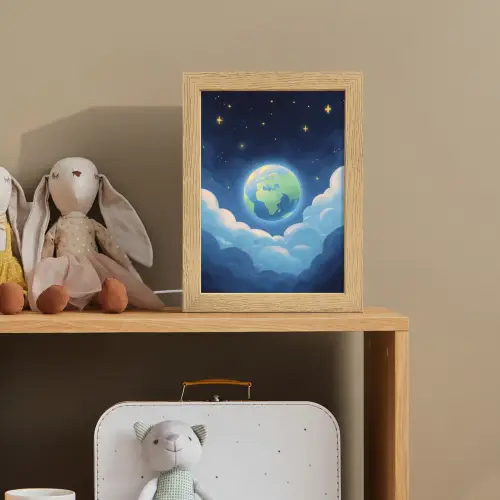 Planeet - Wolken - Sterren - Blauw Light Box met kabel klein -sfeer2_kind