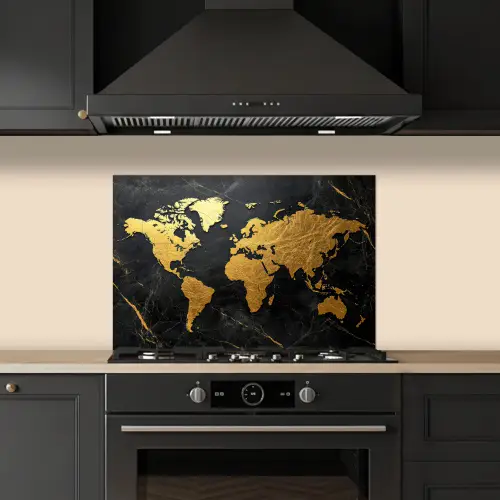 Wereldkaart - Goud - Marmer keuken achterwand spatscherm klein -sfeer1