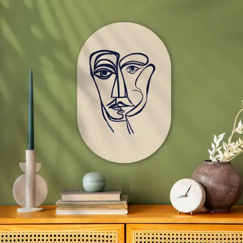 Minimalistisch - Lijnillustratie - Beige - Donkerblauw Wandcirkel Ovaal Forex klein -sfeer2