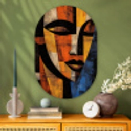 Abstract - Portret - Kleurvakken Wandcirkel Ovaal Glas middel -sfeer2