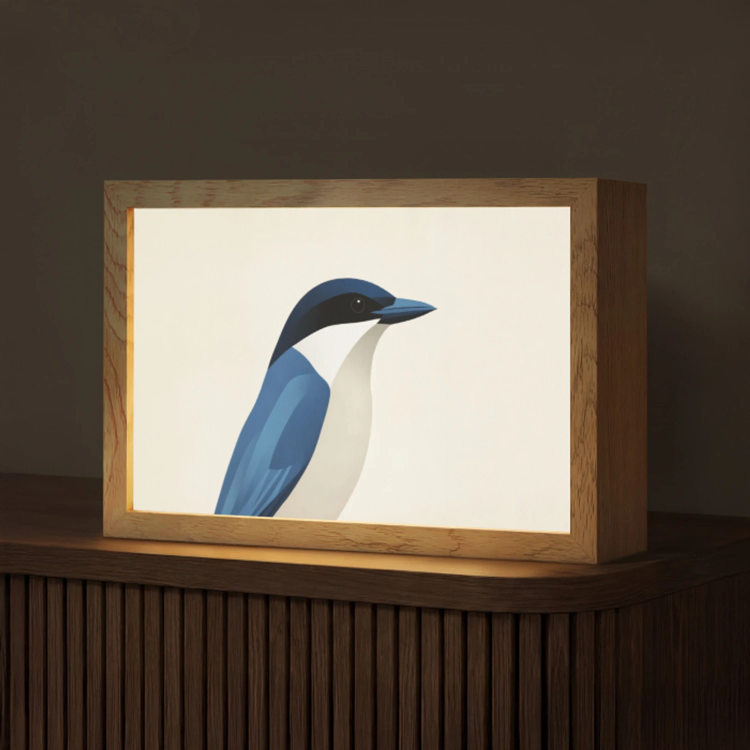 Illustratie - Blauw - Vogel Light Box met kabel (Tafellamp) klein -z3d_website