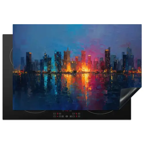 Skyline - Penseelstreken - Donkerblauw - Lichtgevend Inductie beschermer vinyl 3mm klein -3d