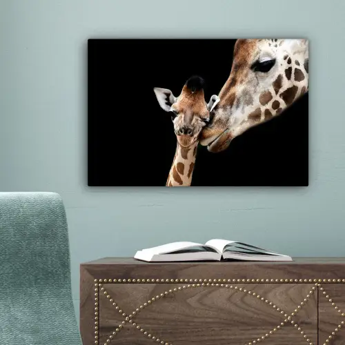 Giraffe - Dieren - Zwart - Portret - Dieren canvas 2cm klein -sfeer4