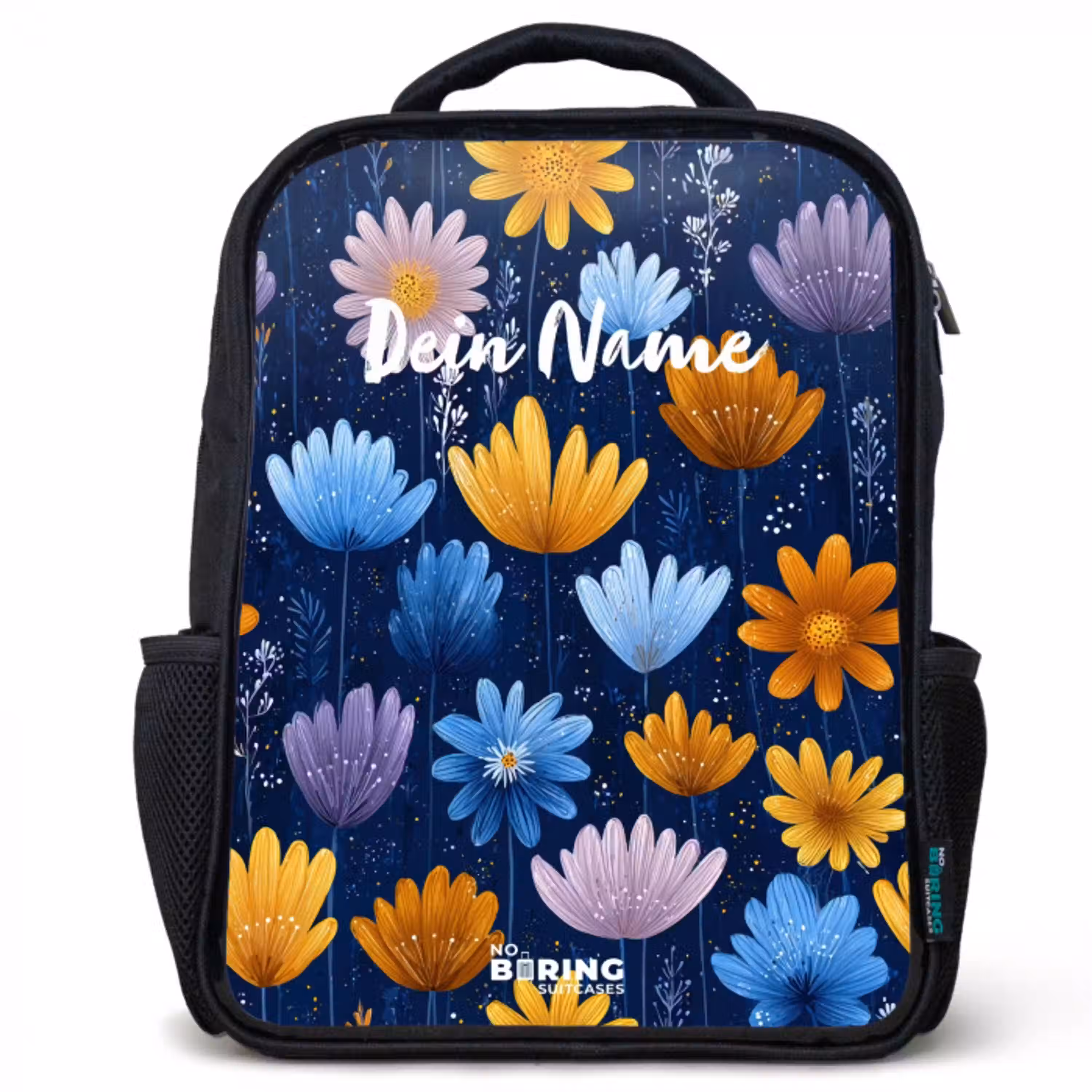 Bloemen op een donkerblauwe achtergrond Rugzak - Zwart middel -3d