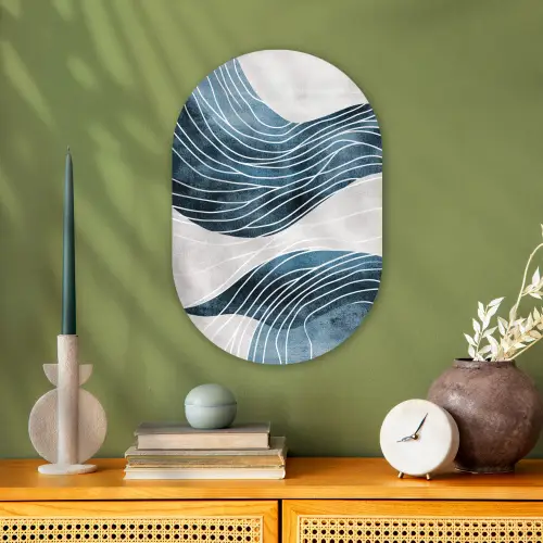 Lijnen - Golven - Abstract - Blauw Wandcirkel Ovaal Forex klein -sfeer2