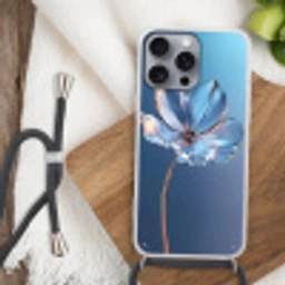 Blauw - Bloem - Glazen - Sierlijk Hoesje iPhone 16 Pro Max met koord klein -sfeer4