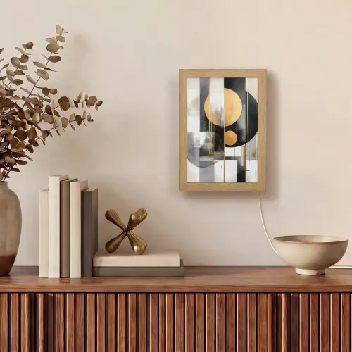 Abstract - Goud - Zilver - Vormen - Aesthetic - Modern Light Box met kabel (Tafellamp) klein -sfeer2