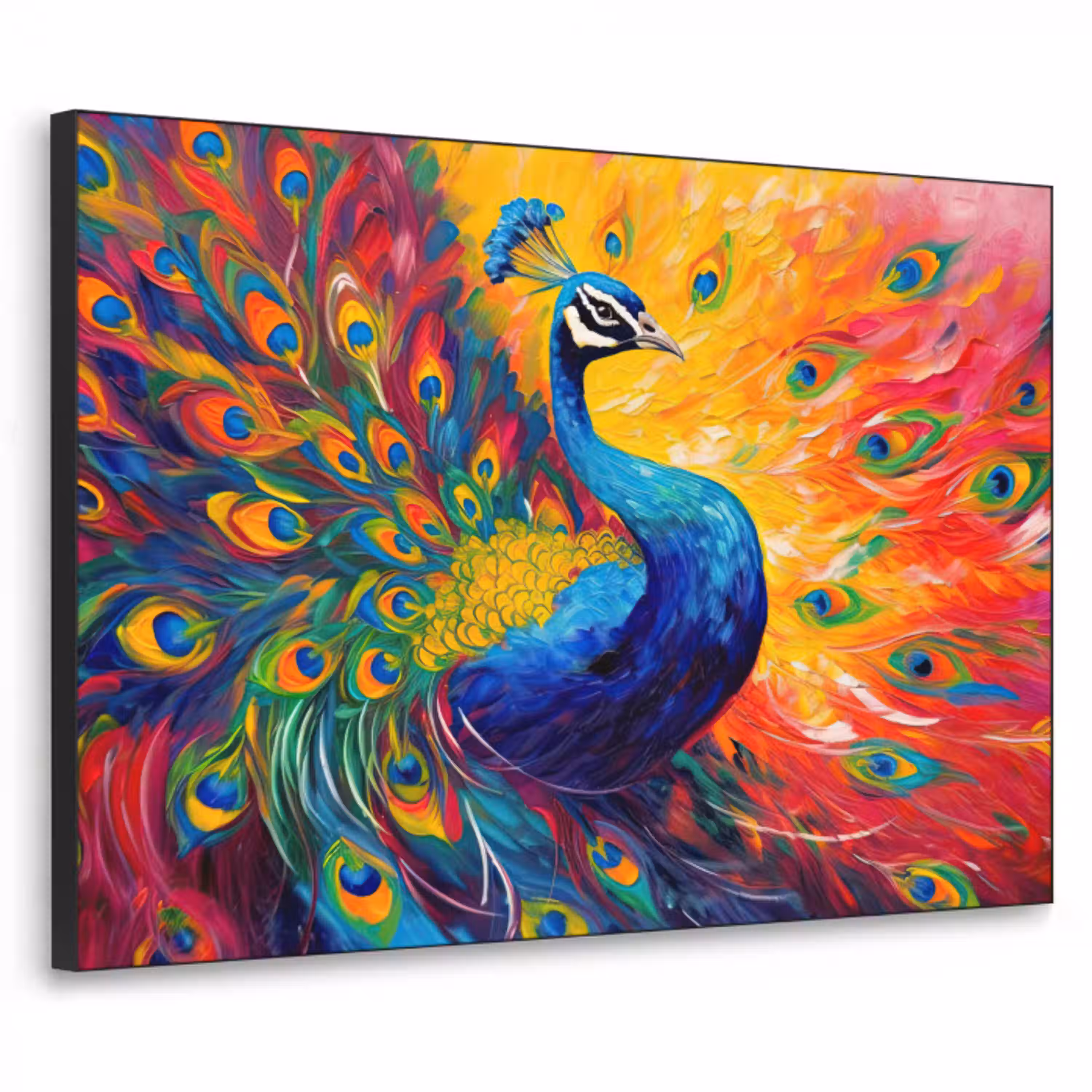 Pauw - Kunst - Schilderij - Pauwenveren Textielframe zwart klein -3d
