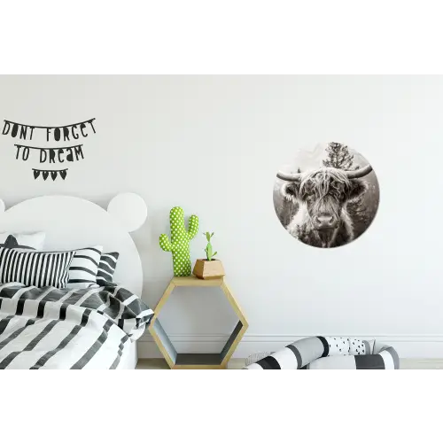 Schotse hooglander - Koe - Dieren - Zwart - Wit Wandcirkel aluminium klein -kinderkamer