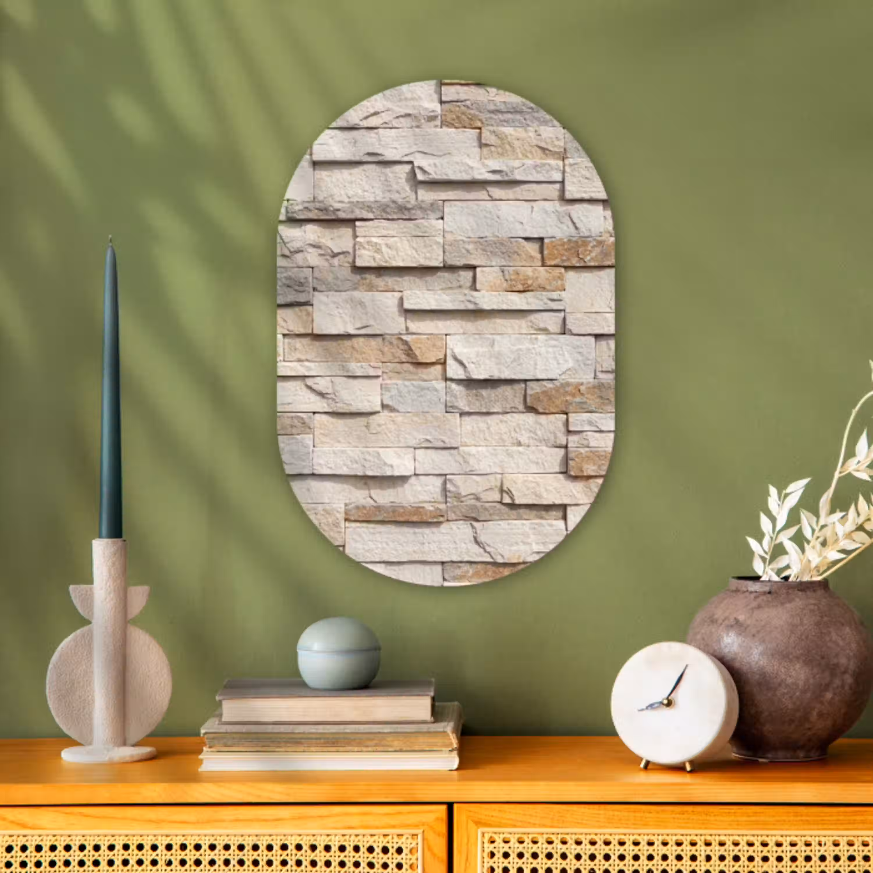Steen - Muur - Textuur - Rustiek - Beige Wandcirkel Ovaal Forex klein -sfeer2