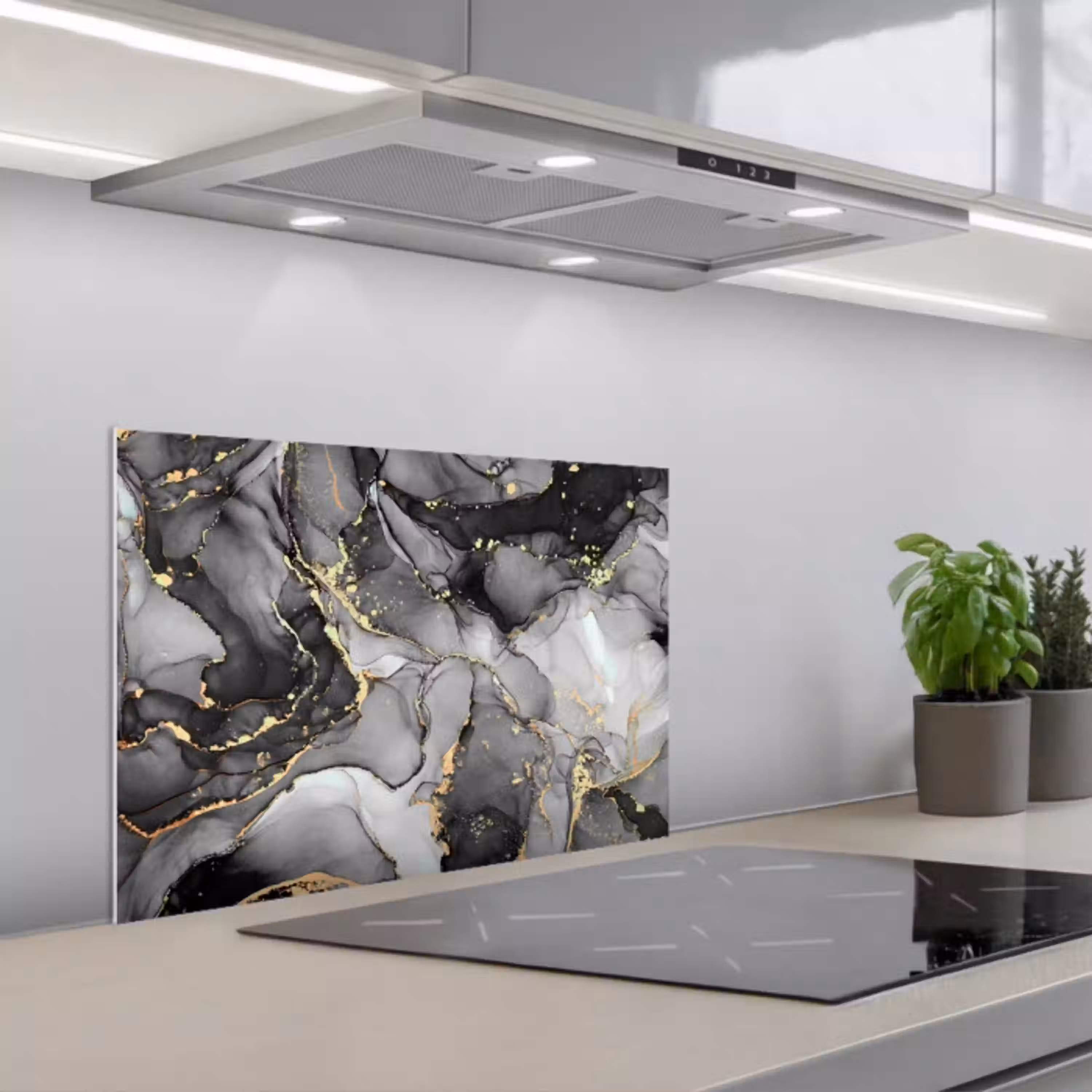 Grijs - Luxe  - Goud - Marmer keuken achterwand spatscherm klein -3d_schuin